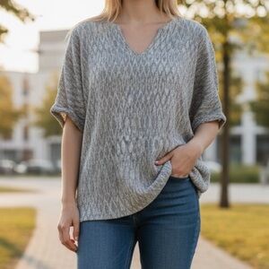 La Bottega di Brunella made in Italy 100% Linen Elegant Gray Textured Blouse